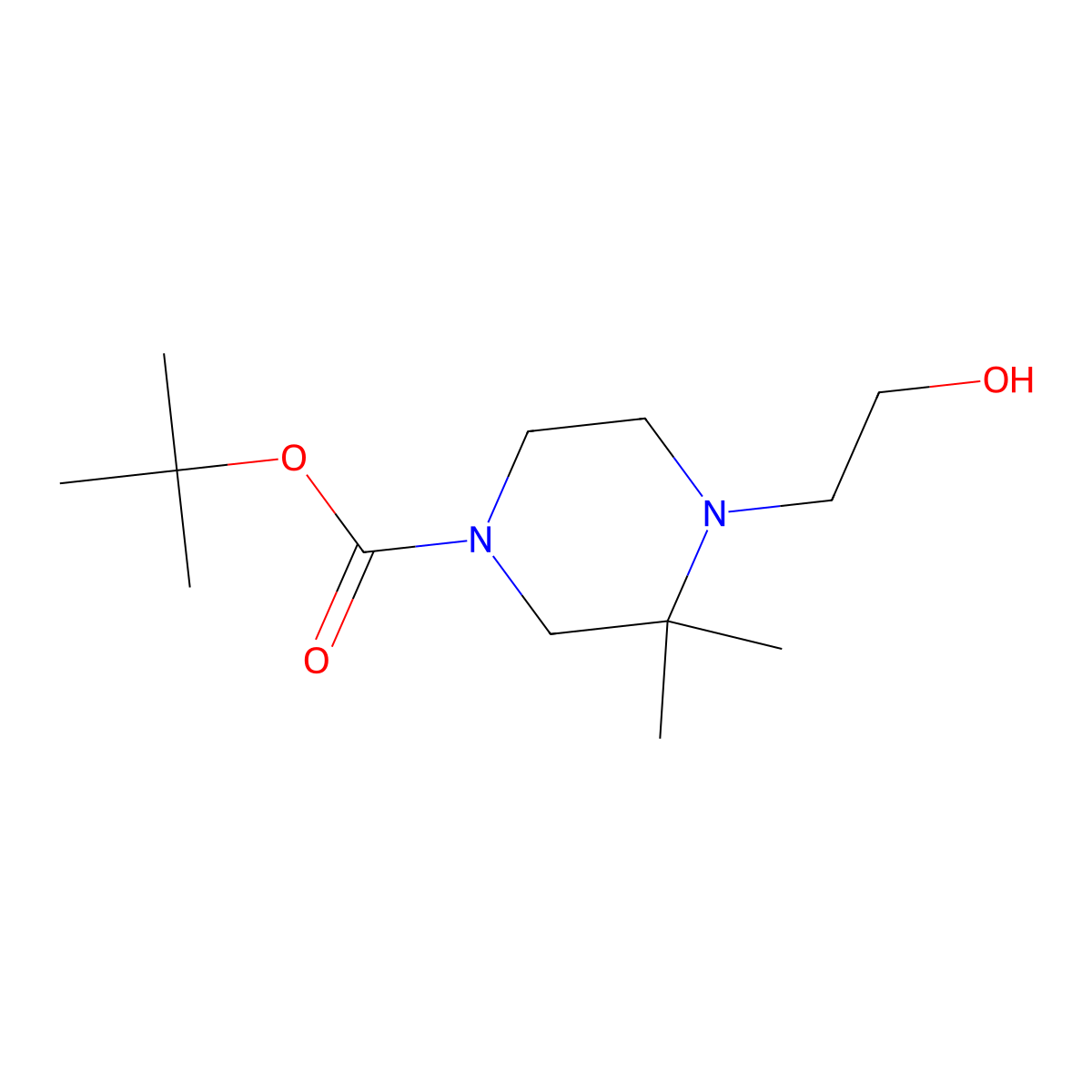 Tert-butyl 4-(2-hydroxyethyl)-3,3-dimethylpiperazine-1-carboxylate molecular structure, CAS 2413896-86-1
