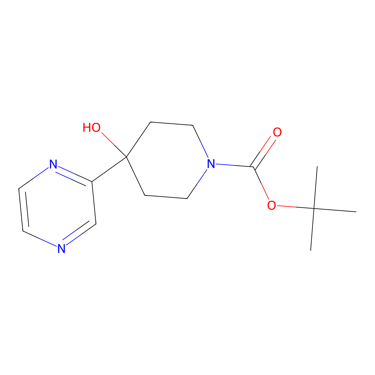 Tert-butyl 4-hydroxy-4-(pyrazin-2-yl)piperidine-1-carboxylate molecular structure, CAS 2413896-91-8