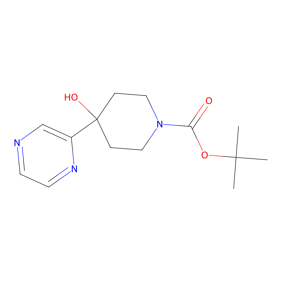 Tert-butyl 4-hydroxy-4-(pyrazin-2-yl)piperidine-1-carboxylate molecular structure, CAS 2413896-91-8