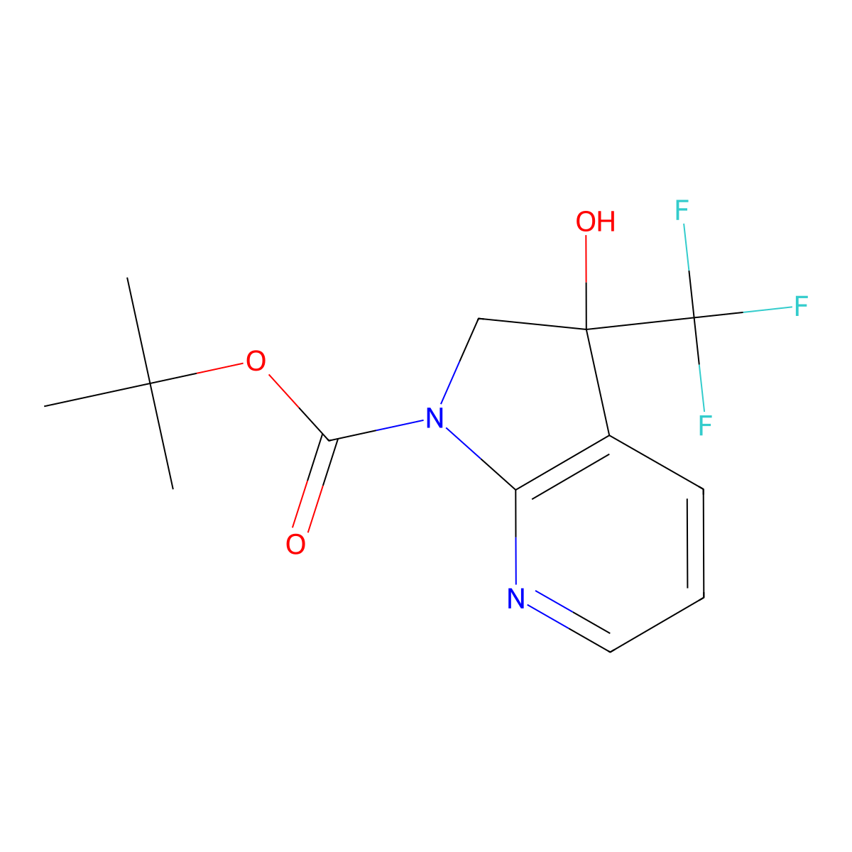 tert-butyl 3-hydroxy-3-(trifluoromethyl)-1H,2H,3H-pyrrolo[2,3-b]pyridine-1-carboxylate molecular structure, CAS 2413896-93-0