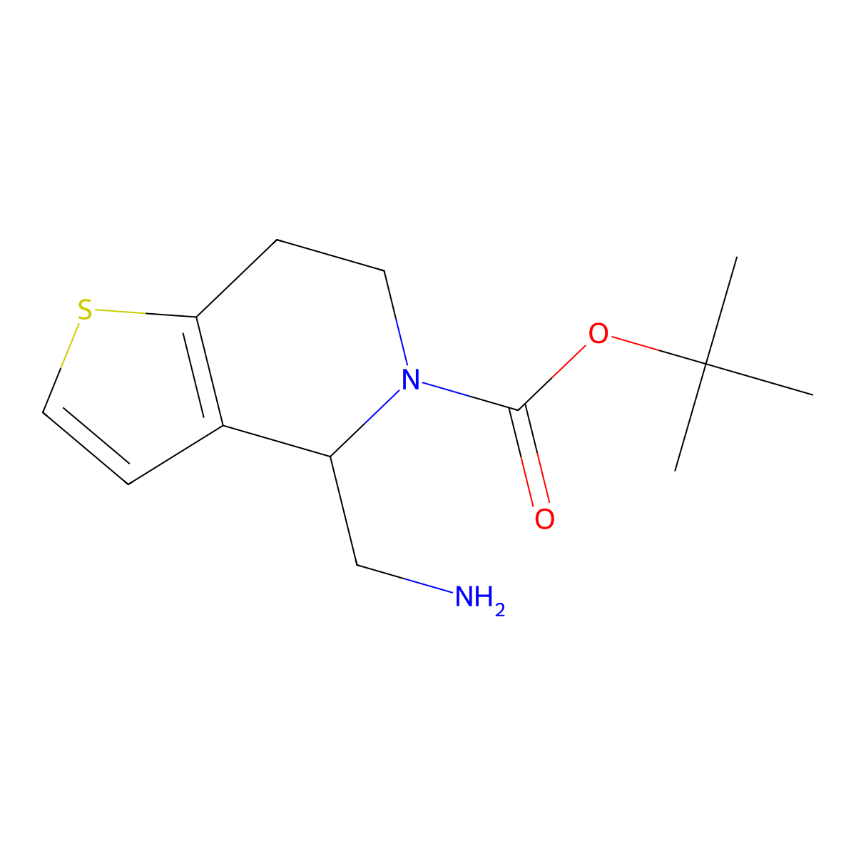 tert-butyl 4-(aminomethyl)-4H,5H,6H,7H-thieno(3,2-c)pyridine-5-carboxylate molecular structure, CAS 2413896-98-5