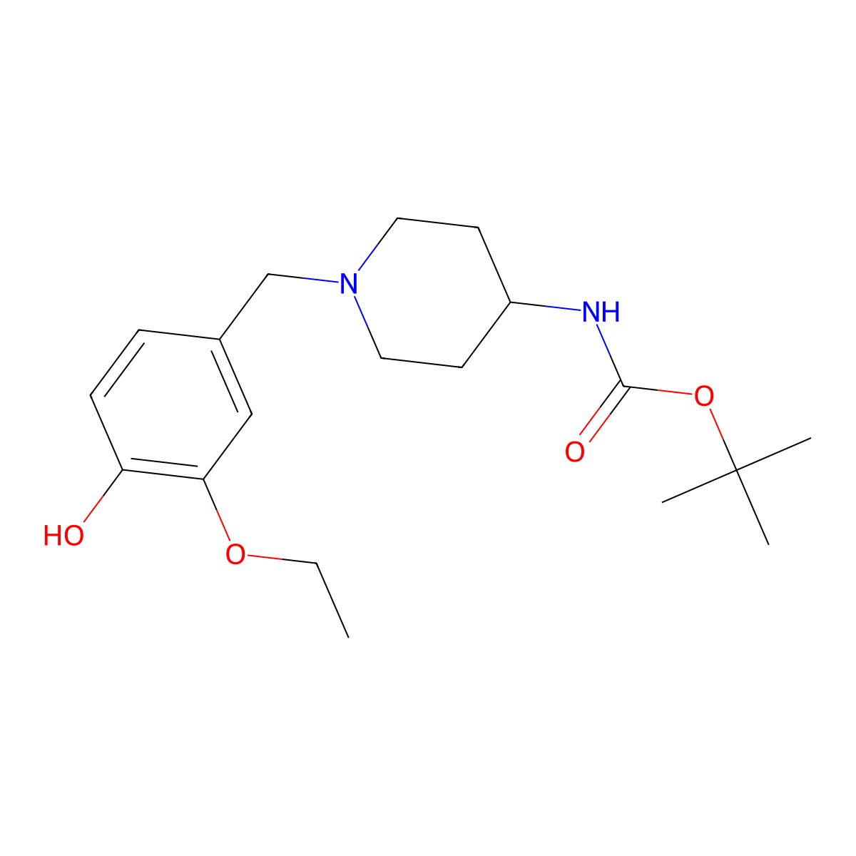 Tert-butyl N-{1-[(3-ethoxy-4-hydroxyphenyl)methyl]piperidin-4-YL}carbamate molecular structure, CAS 2413897-19-3