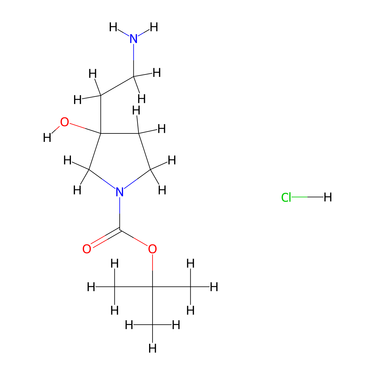 Tert-butyl 3-(2-aminoethyl)-3-hydroxypyrrolidine-1-carboxylate hydrochloride molecular structure, CAS 2413897-22-8