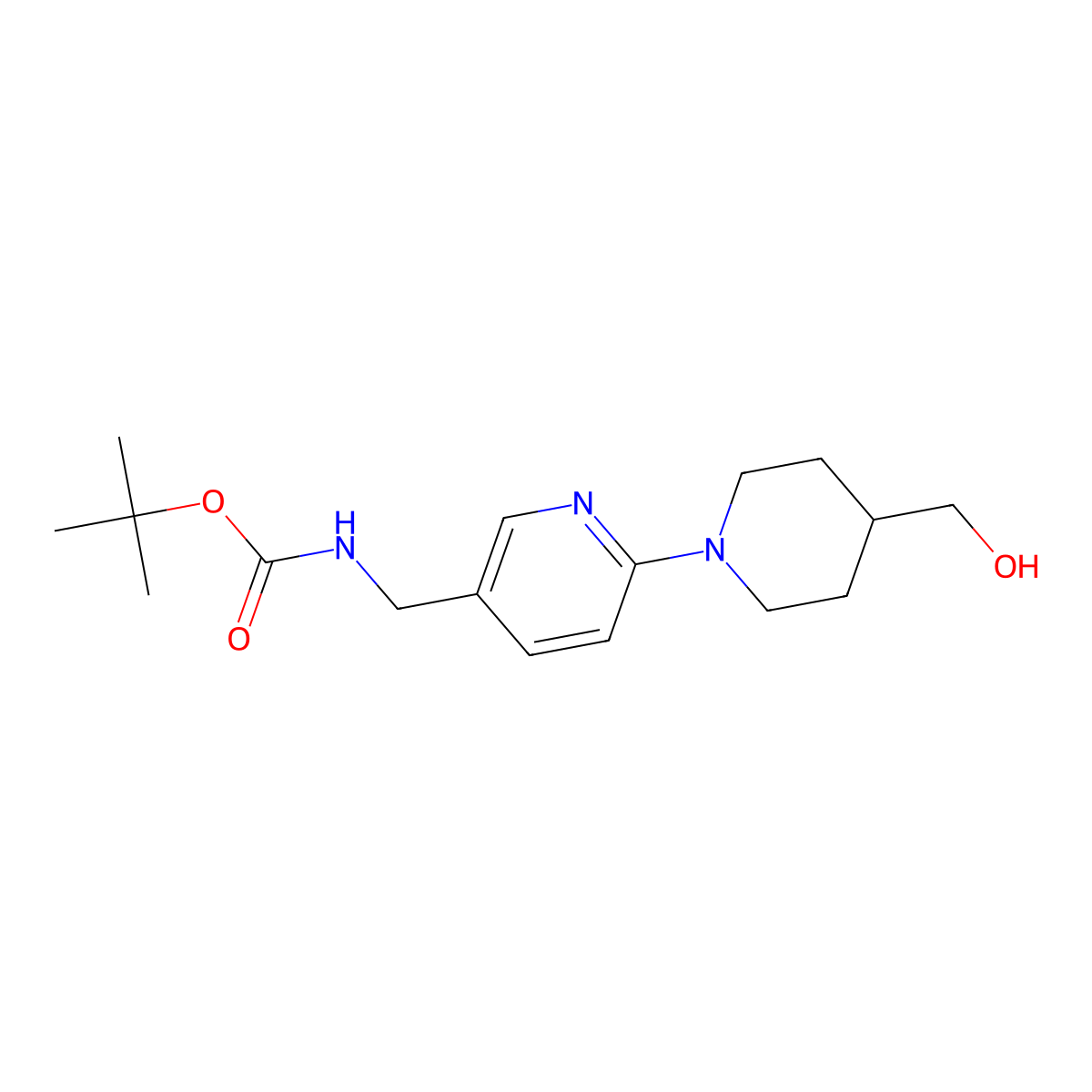 tert-butyl N-({6-[4-(hydroxymethyl)piperidin-1-yl]pyridin-3-yl}methyl)carbamate molecular structure, CAS 2413897-32-0