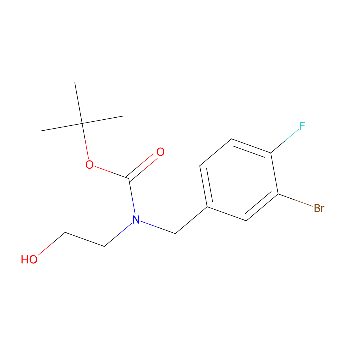 tert-butyl N-[(3-bromo-4-fluorophenyl)methyl]-N-(2-hydroxyethyl)carbamate molecular structure, CAS 2413897-75-1