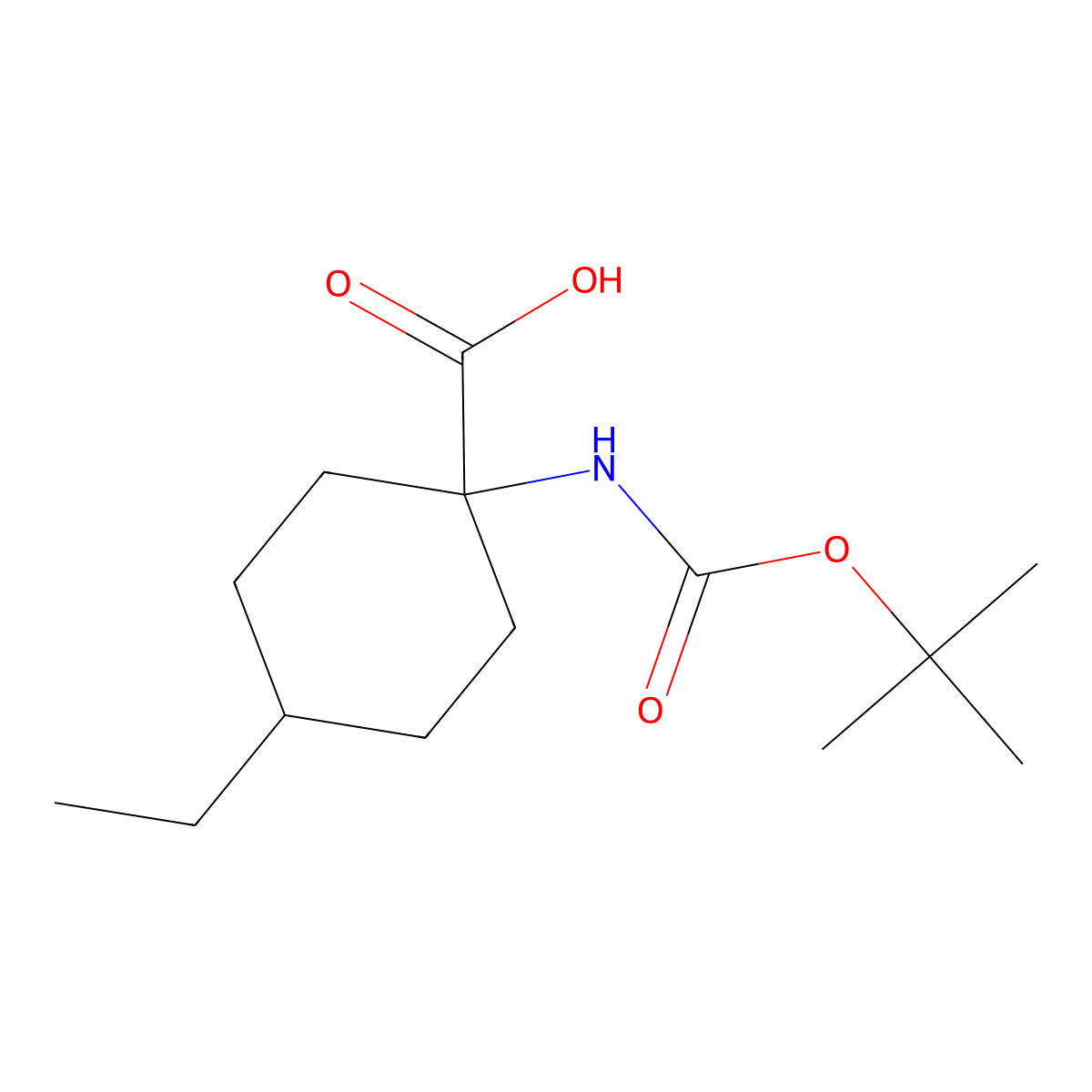 (1s,4r)-1-(((Tert-butoxy)carbonyl)amino)-4-ethylcyclohexane-1-carboxylic acid molecular structure, CAS 2413898-16-3