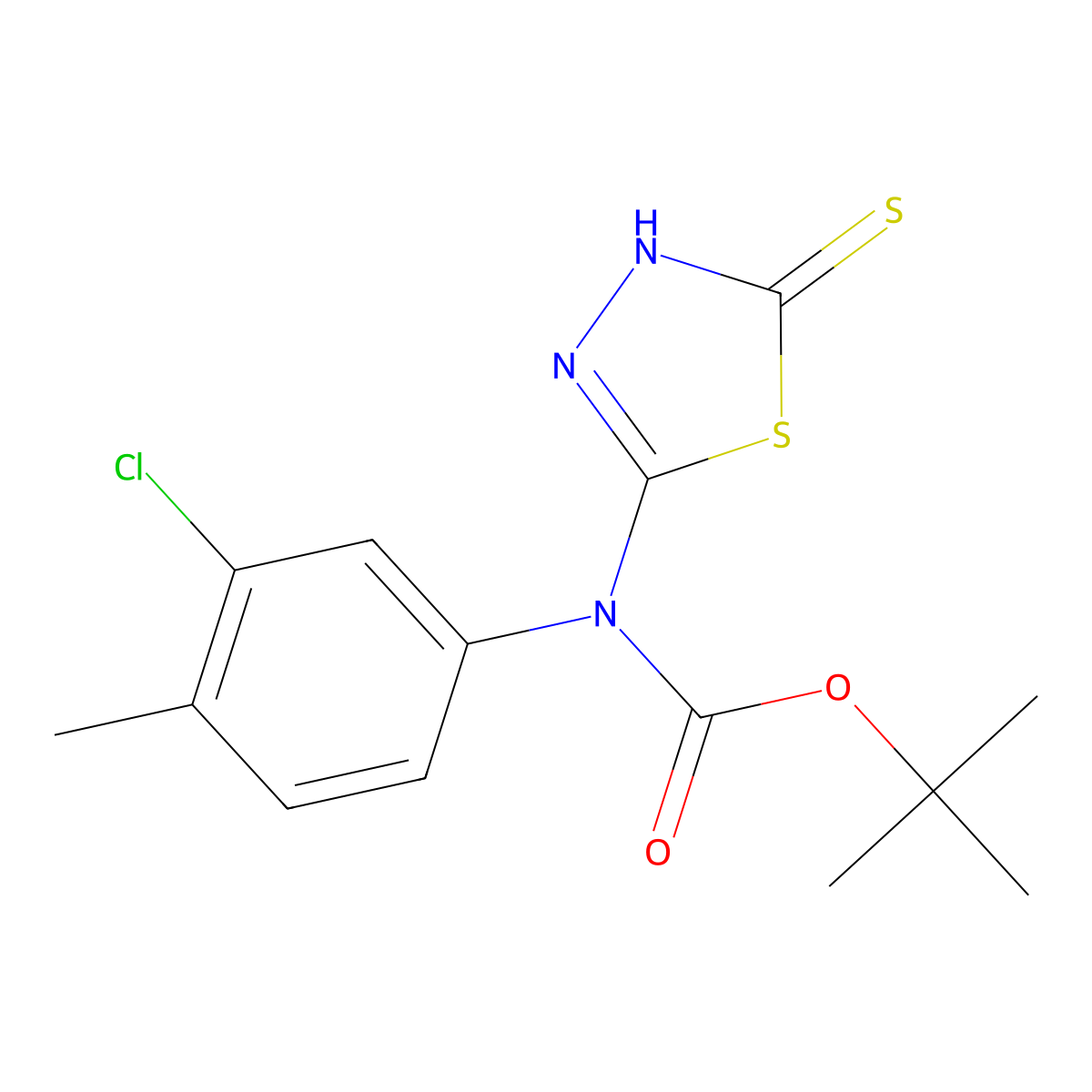 tert-butyl N-(3-chloro-4-methylphenyl)-N-(5-sulfanyl-1,3,4-thiadiazol-2-yl)carbamate molecular structure, CAS 2413898-22-1