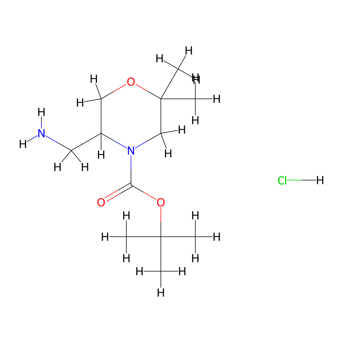 Tert-butyl 5-(aminomethyl)-2,2-dimethylmorpholine-4-carboxylate hydrochloride molecular structure, CAS 2413898-68-5