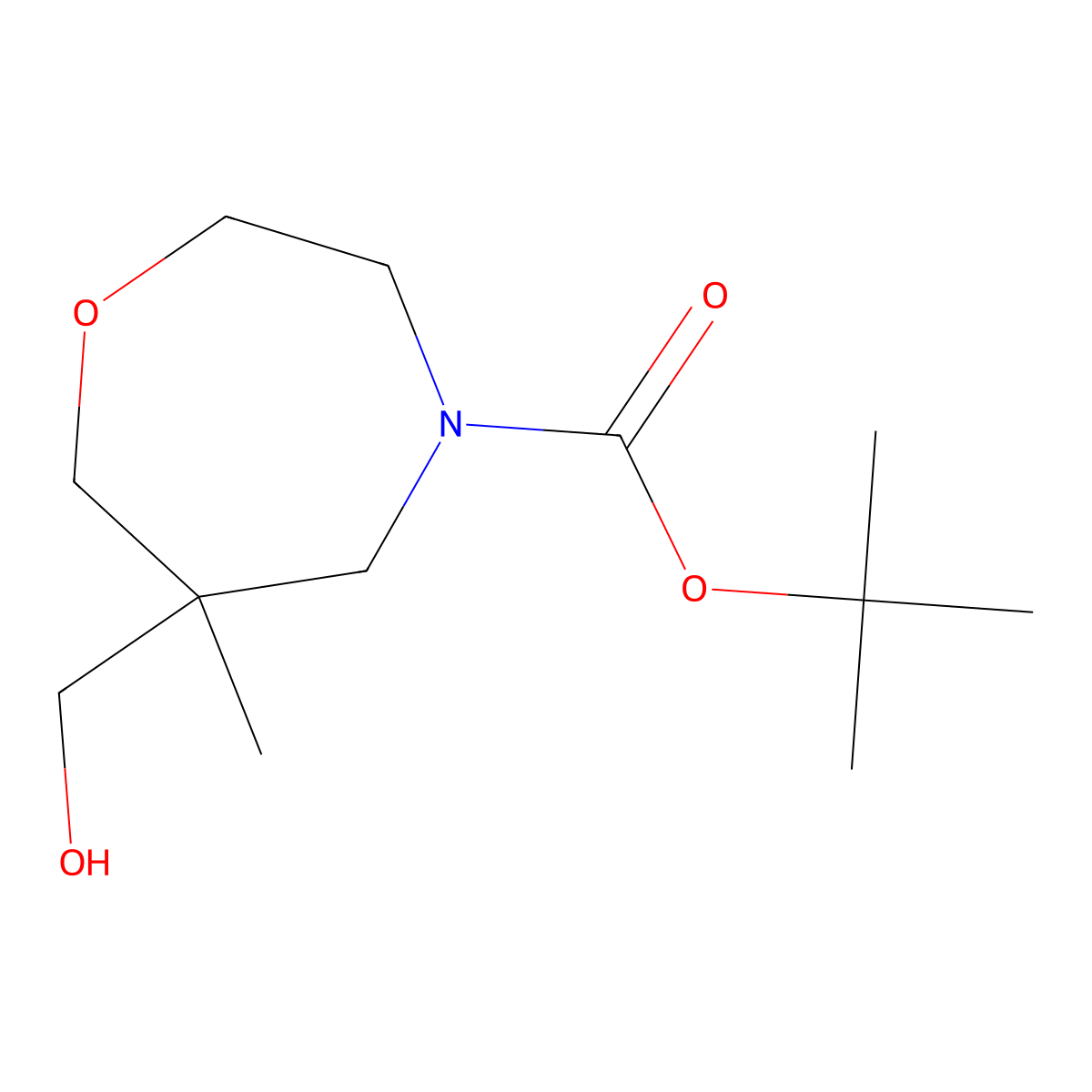 Tert-butyl 6-(hydroxymethyl)-6-methyl-1,4-oxazepane-4-carboxylate molecular structure, CAS 2413898-86-7