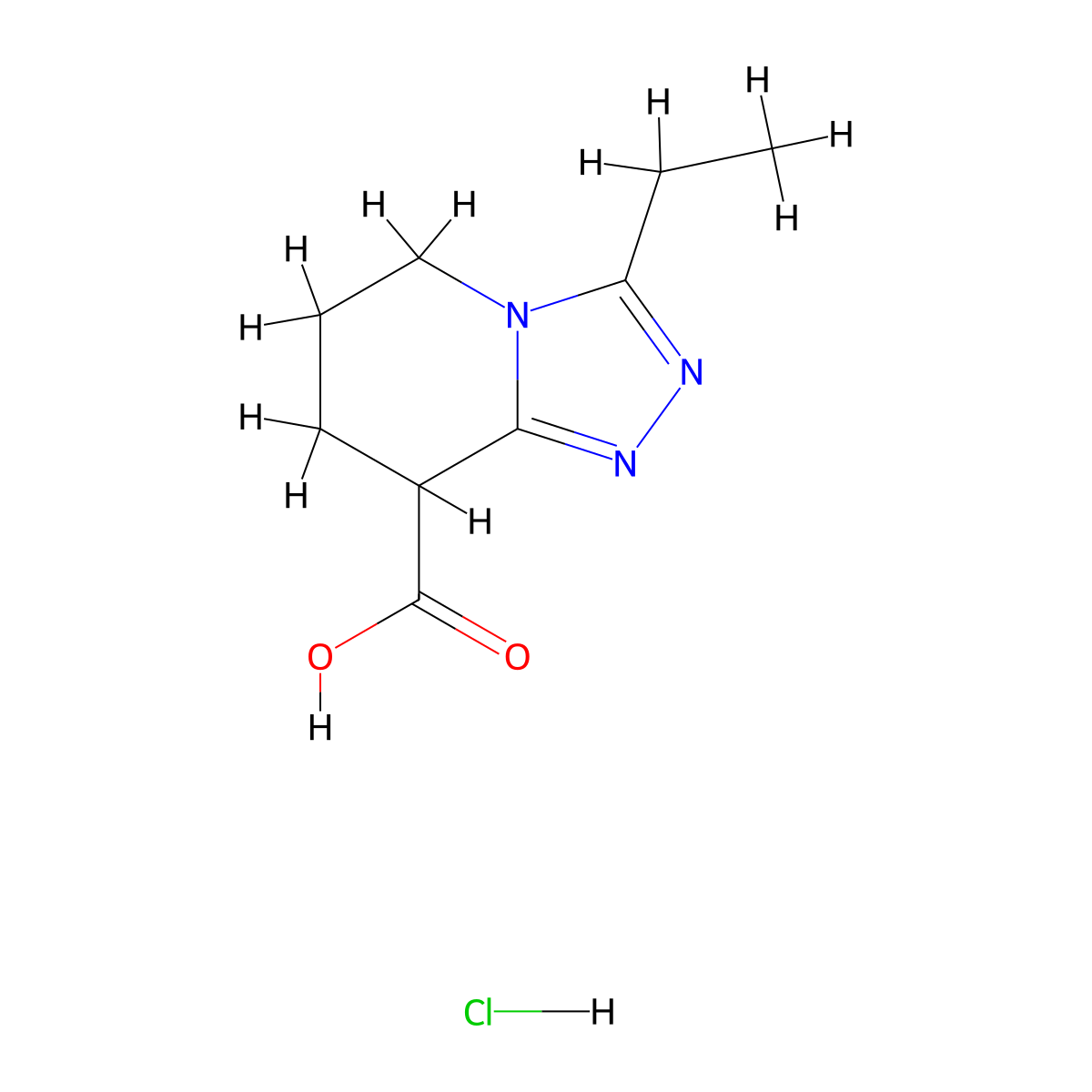 3-ethyl-5H,6H,7H,8H-[1,2,4]triazolo[4,3-a]pyridine-8-carboxylic acid hydrochloride molecular structure, CAS 2413899-05-3