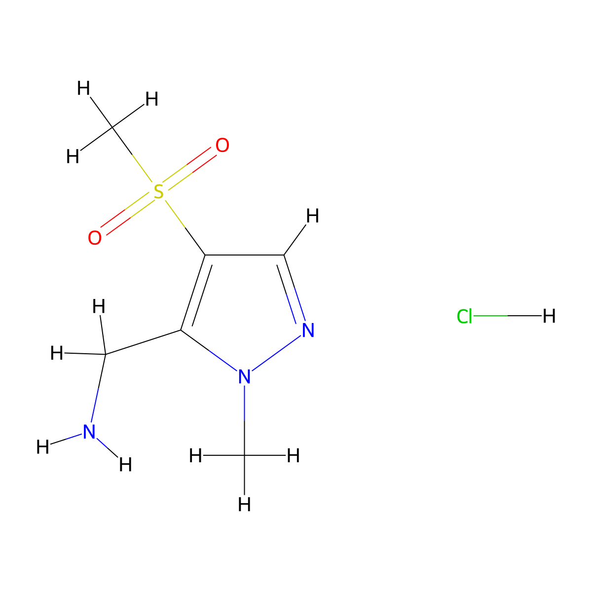 1-(4-methanesulfonyl-1-methyl-1H-pyrazol-5-yl)methanamine hydrochloride molecular structure, CAS 2413899-09-7