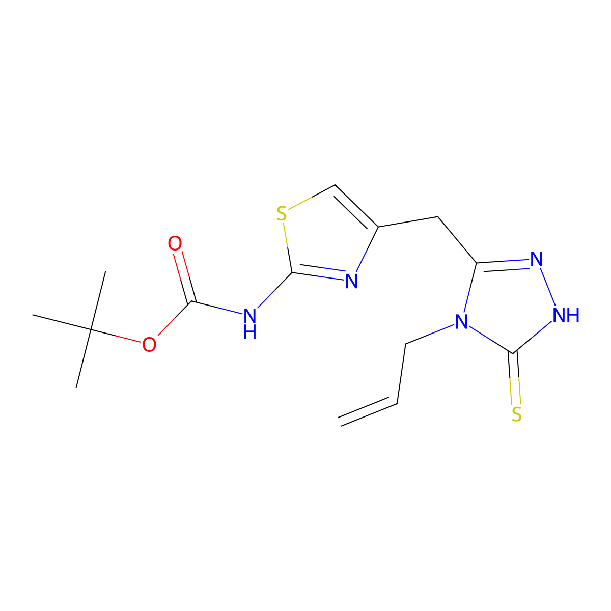 tert-butyl N-(4-{[4-(prop-2-en-1-yl)-5-sulfanyl-4H-1,2,4-triazol-3-yl]methyl}-1,3-thiazol-2-yl)carbamate molecular structure, CAS 2413899-15-5