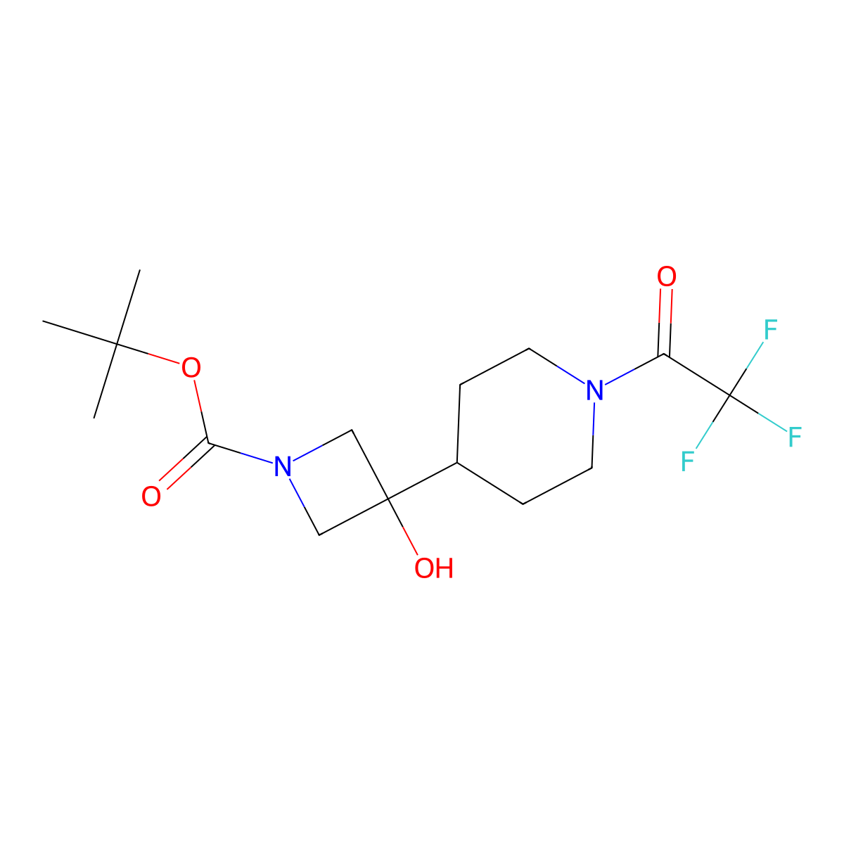 Tert-butyl 3-hydroxy-3-[1-(trifluoroacetyl)piperidin-4-yl]azetidine-1-carboxylate molecular structure, CAS 2413899-36-0