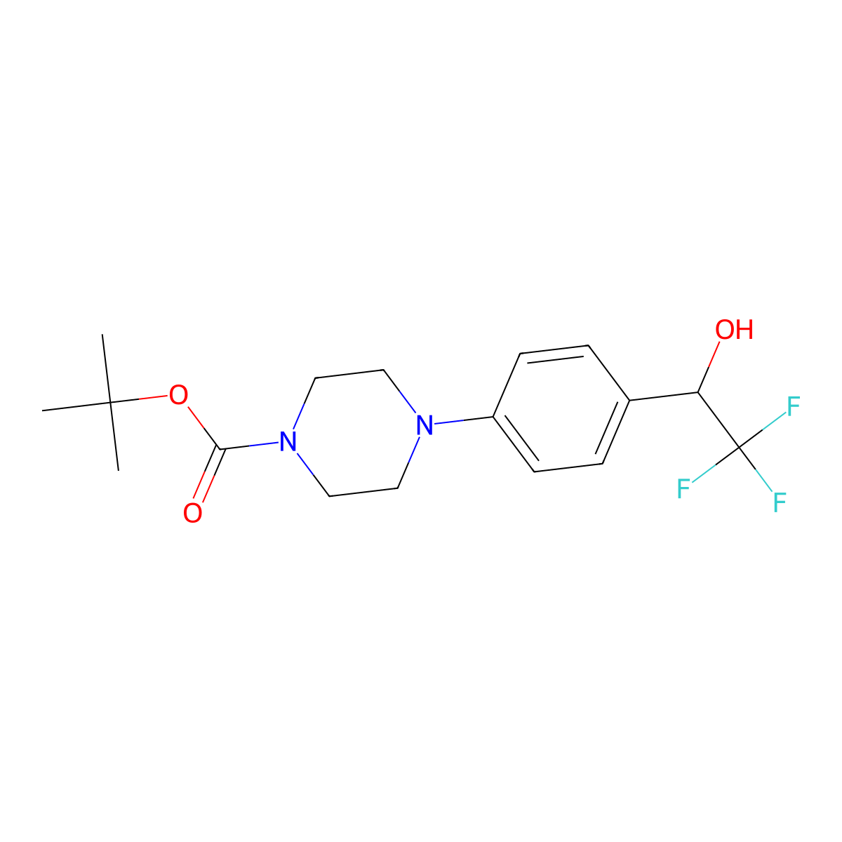 Tert-butyl 4-[4-(2,2,2-trifluoro-1-hydroxyethyl)phenyl]piperazine-1-carboxylate molecular structure, CAS 2413899-67-7