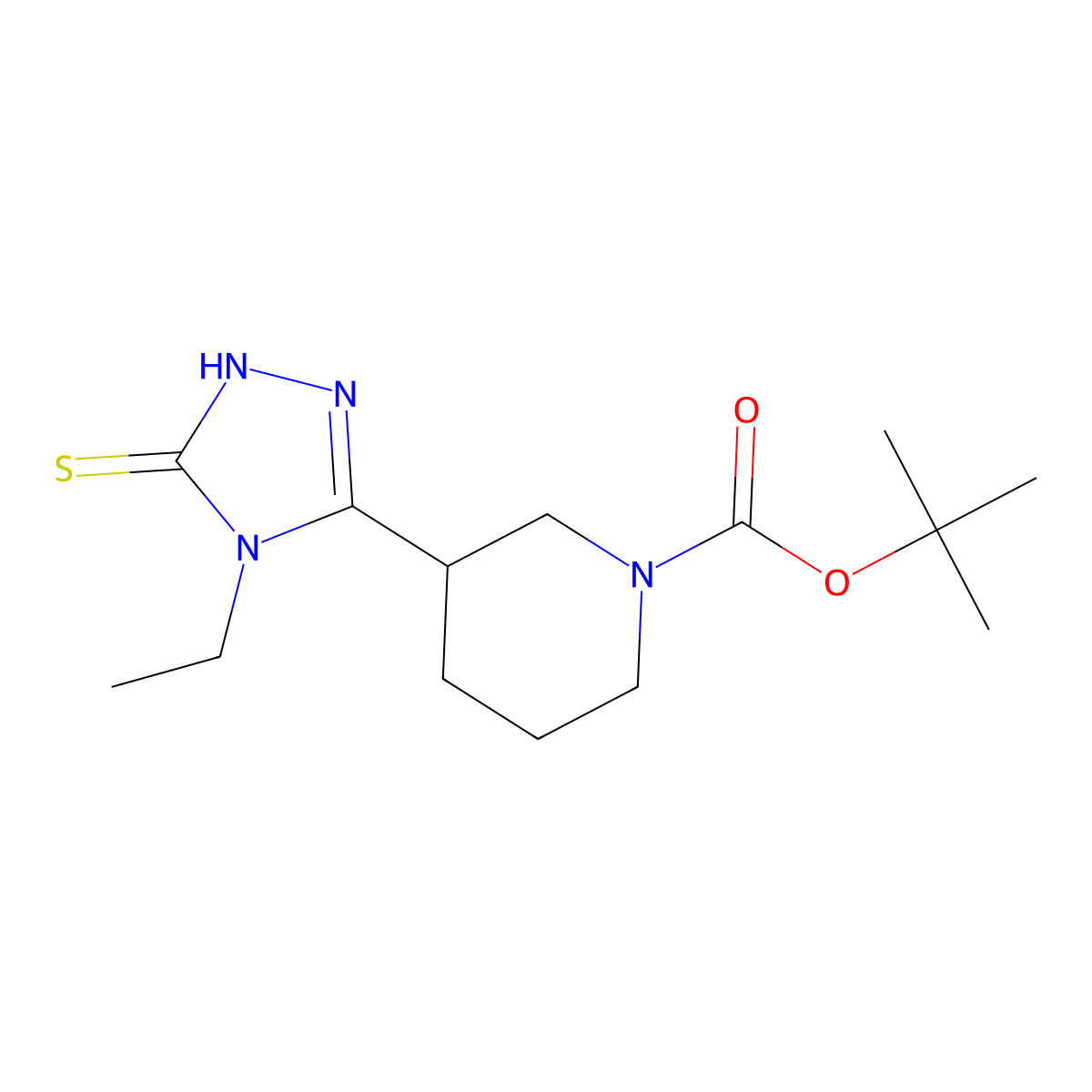 tert-butyl 3-(4-ethyl-5-sulfanyl-4H-1,2,4-triazol-3-yl)piperidine-1-carboxylate molecular structure, CAS 2413899-86-0