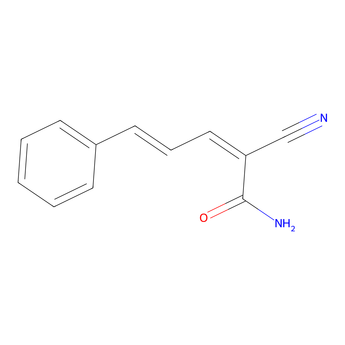 (2E,4E)-2-cyano-5-phenylpenta-2,4-dienamide molecular structure, CAS 24139-58-0