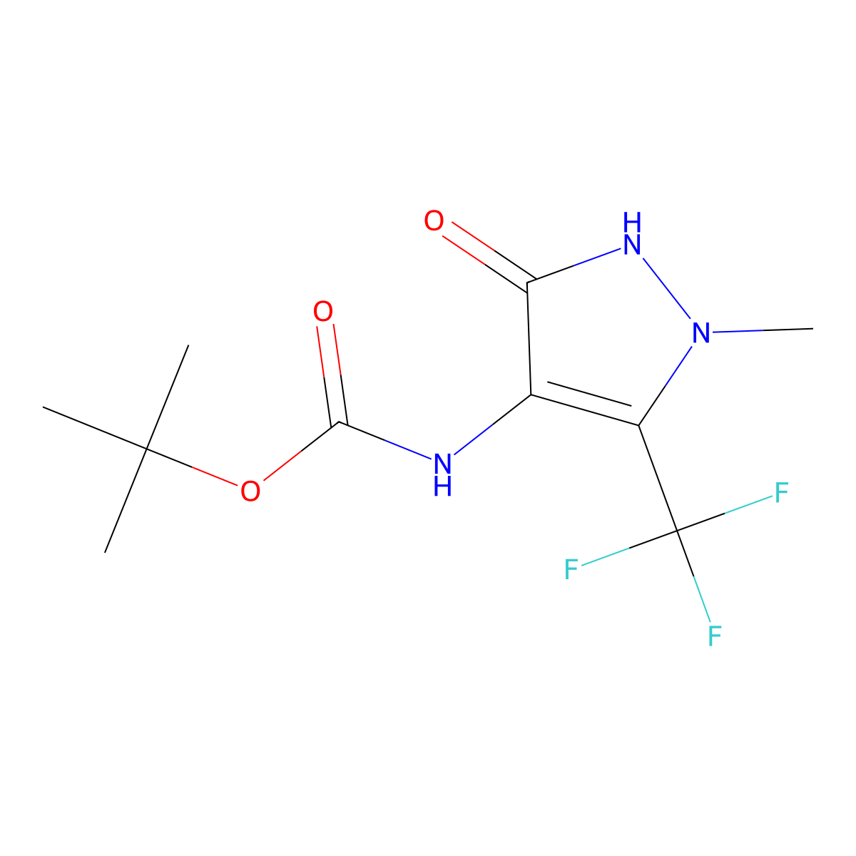 tert-butyl N-[3-hydroxy-1-methyl-5-(trifluoromethyl)-1H-pyrazol-4-yl]carbamate molecular structure, CAS 2413900-03-3