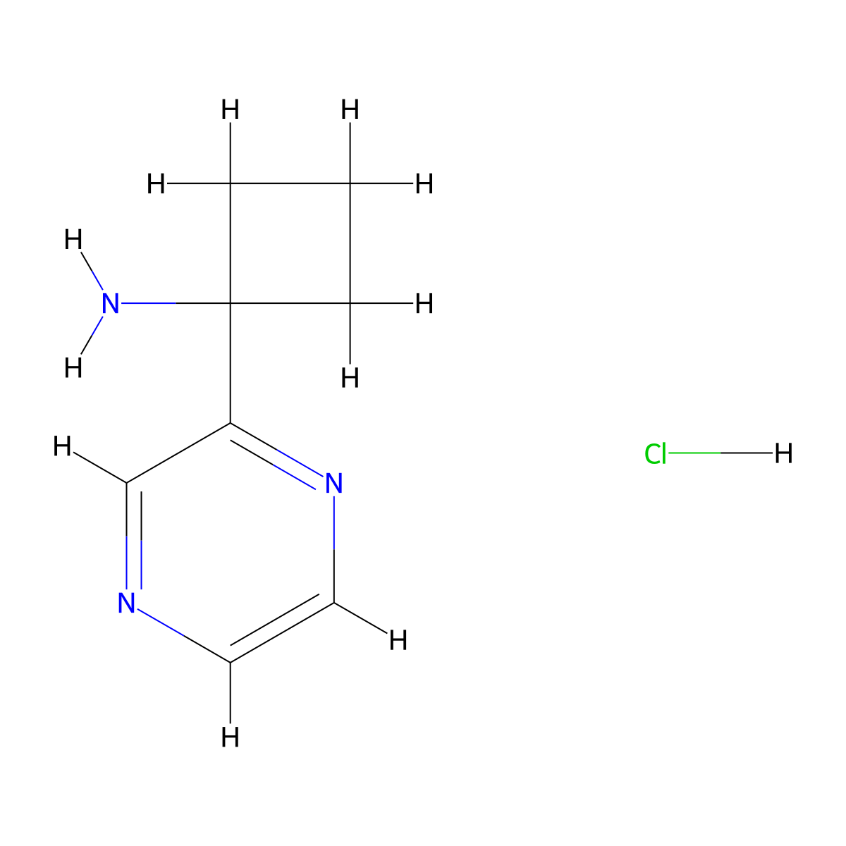 1-(Pyrazin-2-yl)cyclobutan-1-amine hydrochloride molecular structure, CAS 2413900-09-9