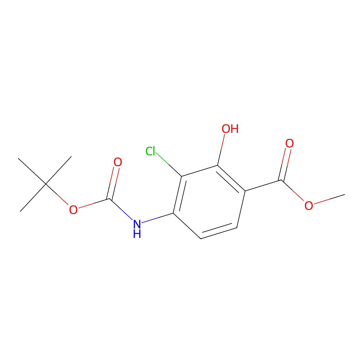 Methyl 4-{[(tert-butoxy)carbonyl]amino}-3-chloro-2-hydroxybenzoate molecular structure, CAS 2413900-13-5