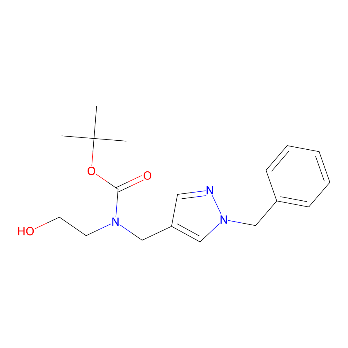 tert-butyl N-[(1-benzyl-1H-pyrazol-4-yl)methyl]-N-(2-hydroxyethyl)carbamate molecular structure, CAS 2413900-27-1