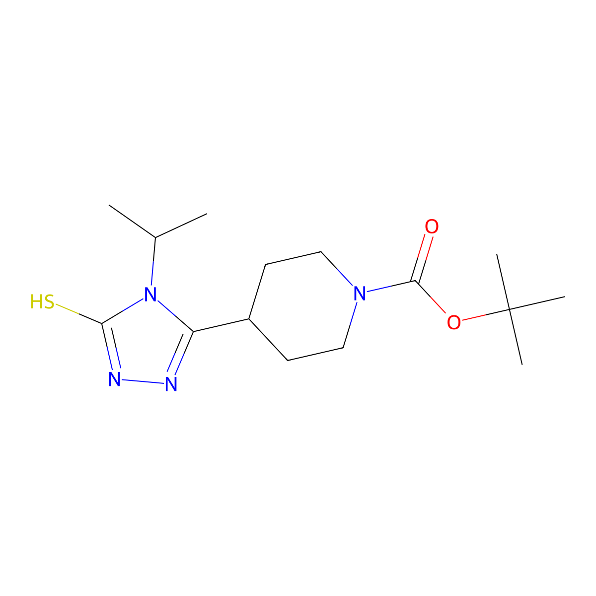 tert-butyl 4-[4-(propan-2-yl)-5-sulfanyl-4H-1,2,4-triazol-3-yl]piperidine-1-carboxylate molecular structure, CAS 2413900-32-8