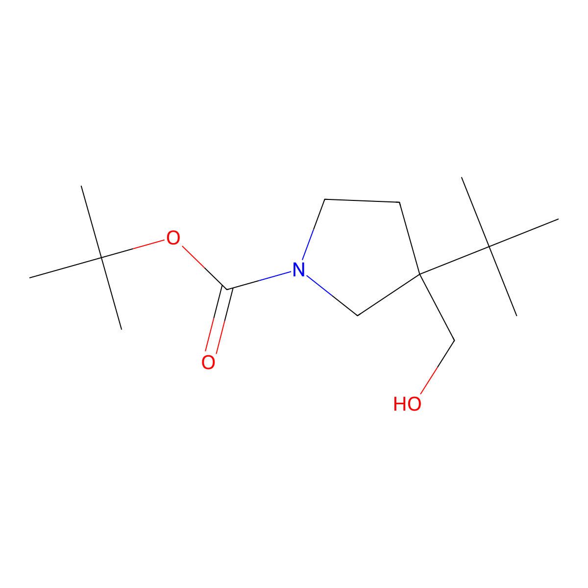 Tert-butyl 3-tert-butyl-3-(hydroxymethyl)pyrrolidine-1-carboxylate molecular structure, CAS 2413900-33-9