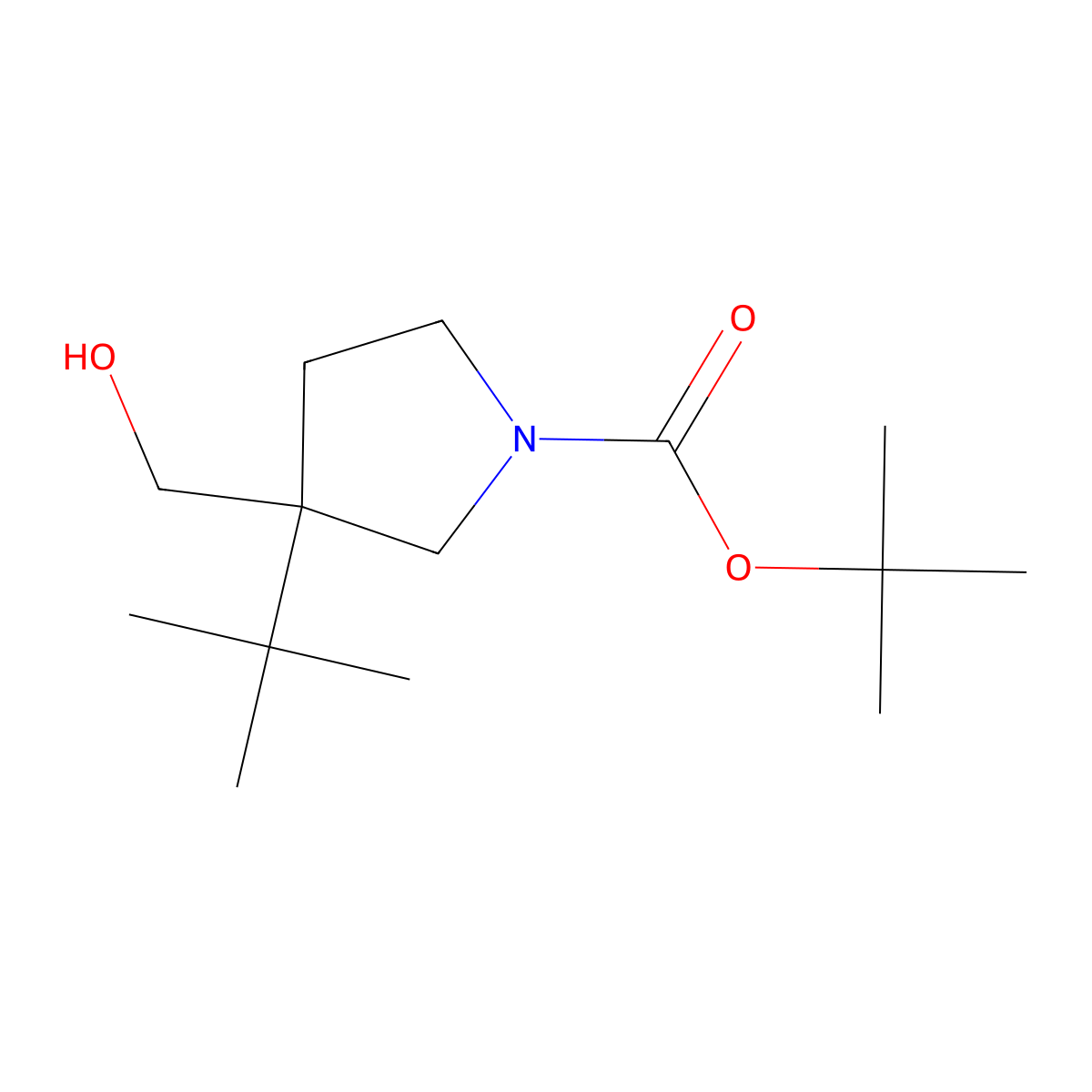 Tert-butyl 3-tert-butyl-3-(hydroxymethyl)pyrrolidine-1-carboxylate molecular structure, CAS 2413900-33-9
