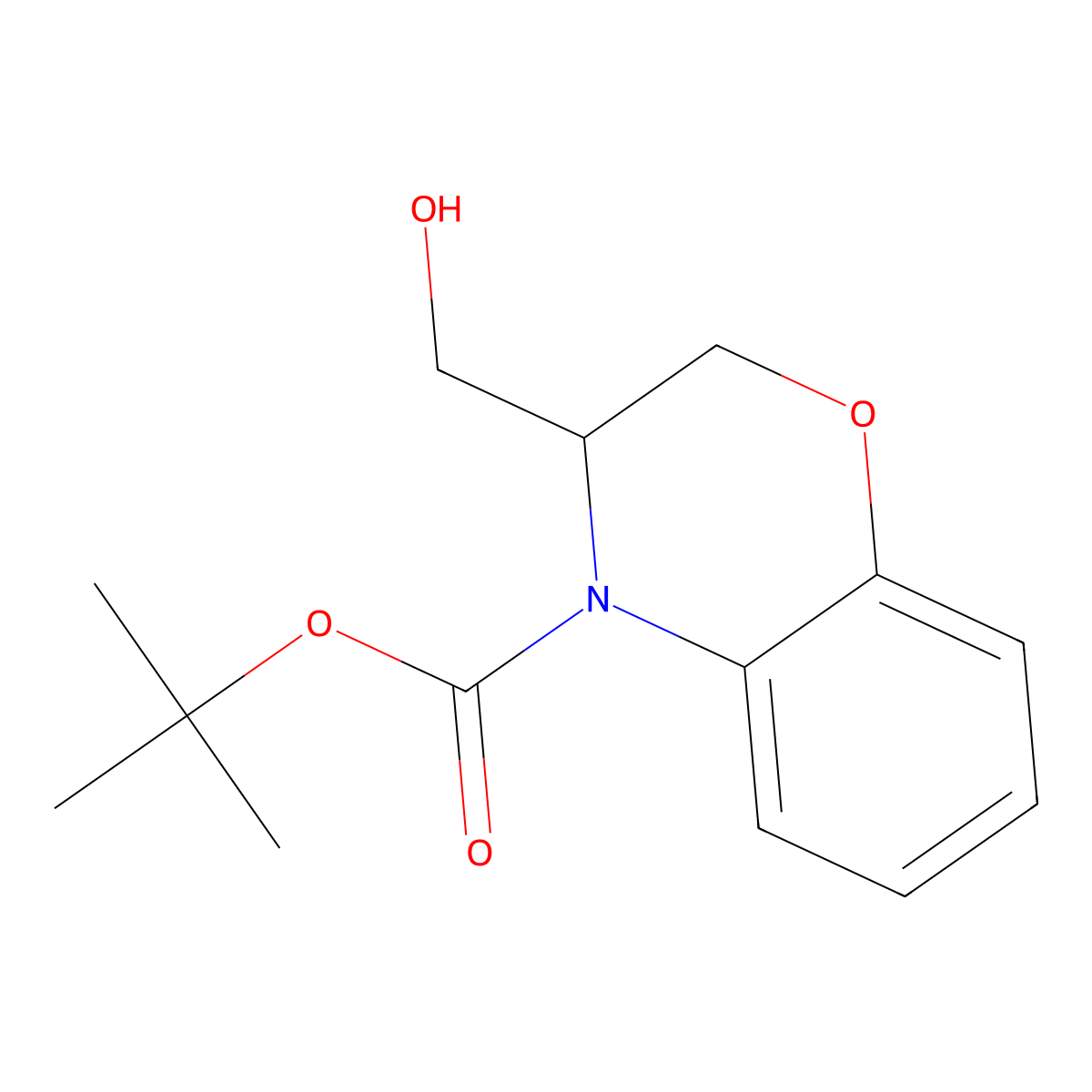tert-butyl 3-(hydroxymethyl)-3,4-dihydro-2H-1,4-benzoxazine-4-carboxylate molecular structure, CAS 2413900-70-4
