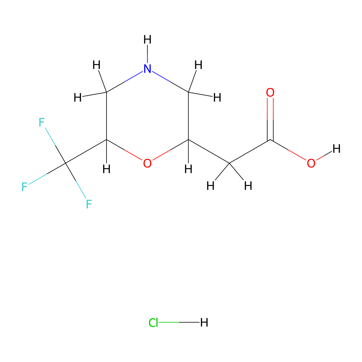 2-[6-(trifluoromethyl)morpholin-2-yl]acetic acid hydrochloride, Mixture of diastereomers molecular structure, CAS 2413900-80-6