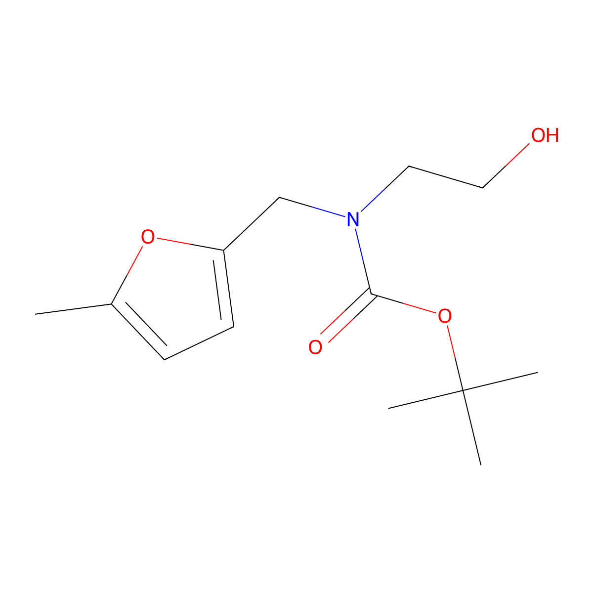 tert-butyl N-(2-hydroxyethyl)-N-[(5-methylfuran-2-yl)methyl]carbamate molecular structure, CAS 2413900-85-1