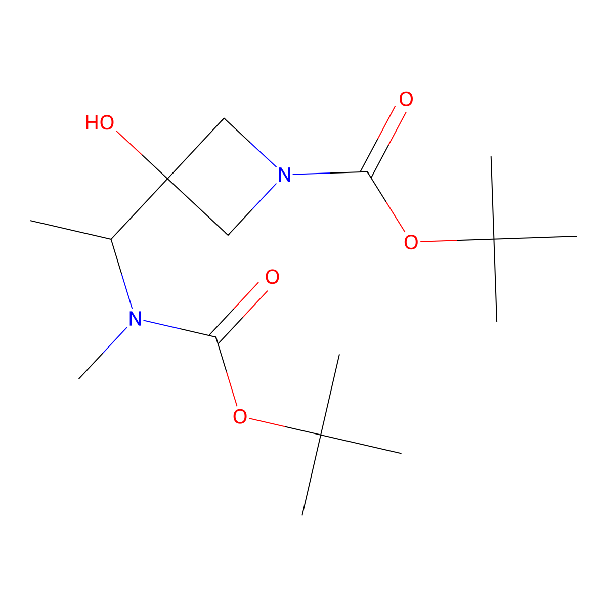 Tert-butyl 3-(1-{[(tert-butoxy)carbonyl](methyl)amino}ethyl)-3-hydroxyazetidine-1-carboxylate molecular structure, CAS 2413900-96-4