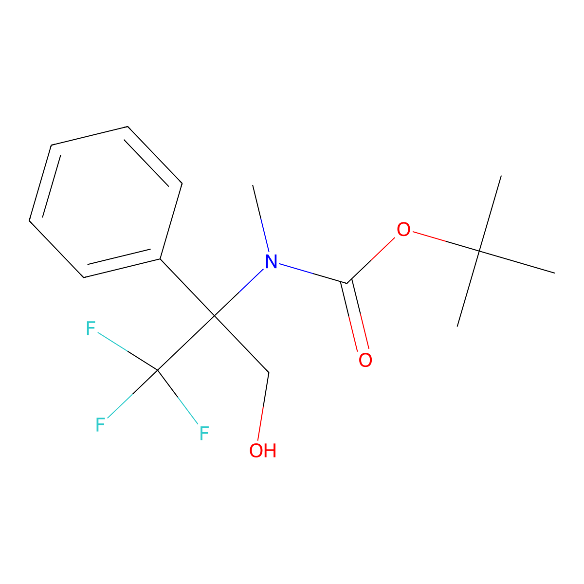 tert-butyl N-methyl-N-(1,1,1-trifluoro-3-hydroxy-2-phenylpropan-2-yl)carbamate molecular structure, CAS 2413901-07-0