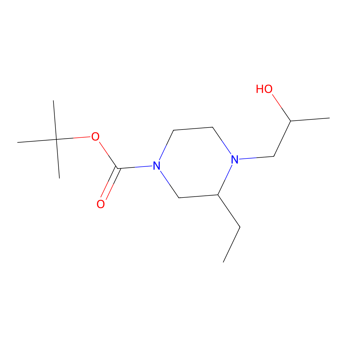 Tert-butyl 3-ethyl-4-(2-hydroxypropyl)piperazine-1-carboxylate molecular structure, CAS 2413903-60-1