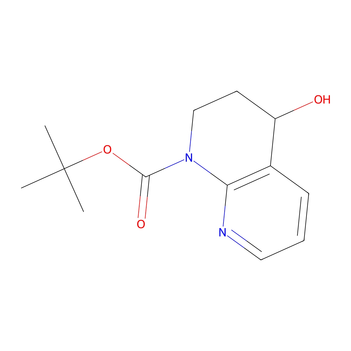 Tert-butyl 4-hydroxy-1,2,3,4-tetrahydro-1,8-naphthyridine-1-carboxylate molecular structure, CAS 2413903-63-4