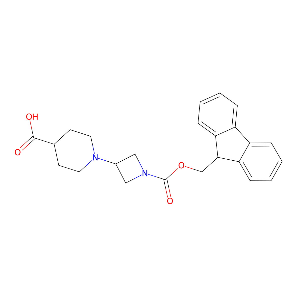 1-(1-{[(9H-fluoren-9-yl)methoxy]carbonyl}azetidin-3-yl)piperidine-4-carboxylic acid molecular structure, CAS 2413903-64-5