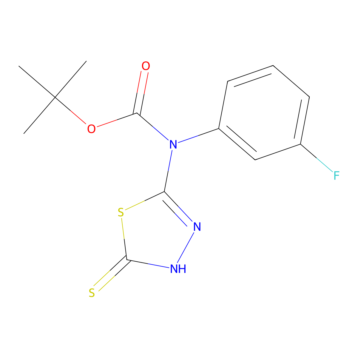 tert-butyl N-(3-fluorophenyl)-N-(5-sulfanyl-1,3,4-thiadiazol-2-yl)carbamate molecular structure, CAS 2413903-71-4