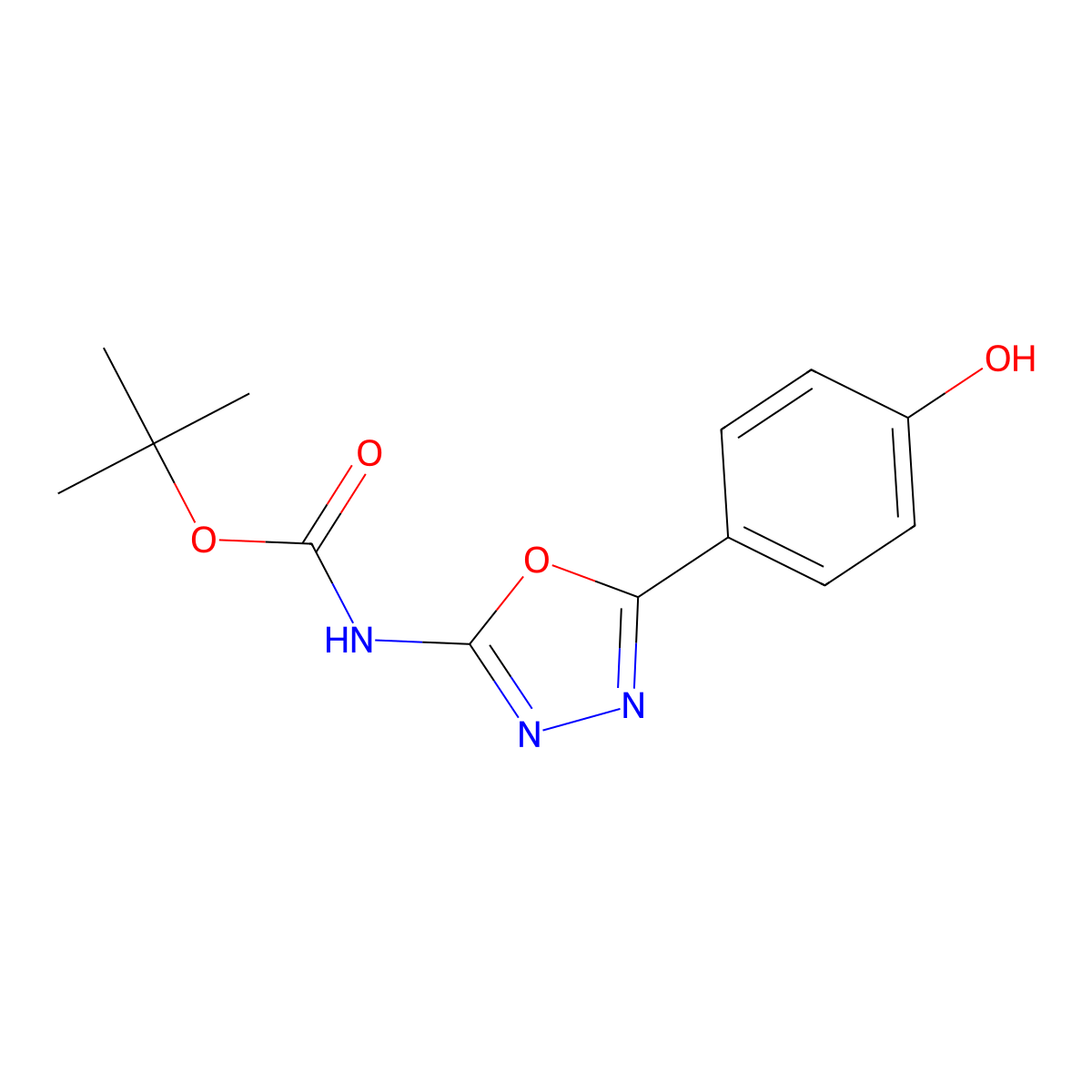 tert-butyl N-[5-(4-hydroxyphenyl)-1,3,4-oxadiazol-2-yl]carbamate molecular structure, CAS 2413903-82-7