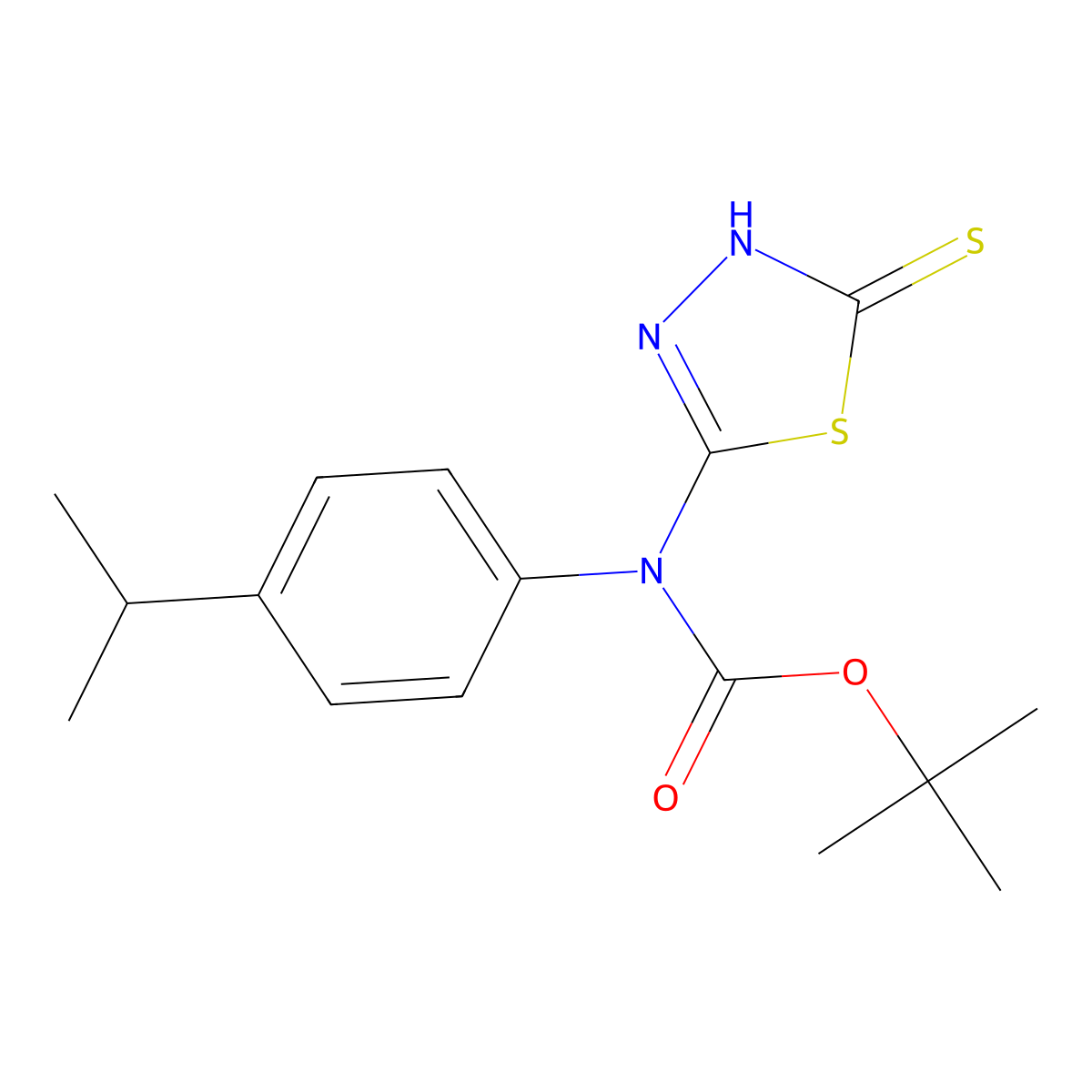 tert-butyl N-[4-(propan-2-yl)phenyl]-N-(5-sulfanyl-1,3,4-thiadiazol-2-yl)carbamate molecular structure, CAS 2413904-28-4