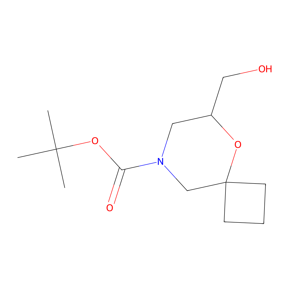 Tert-butyl 6-(hydroxymethyl)-5-oxa-8-azaspiro[3.5]nonane-8-carboxylate molecular structure, CAS 2413904-29-5