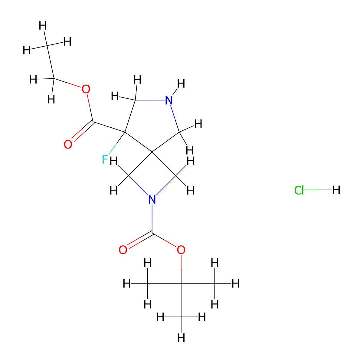 2-Tert-butyl8-ethyl8-fluoro-2,6-diazaspiro[3.4]octane-2,8-dicarboxylatehydrochloride molecular structure, CAS 2413904-33-1