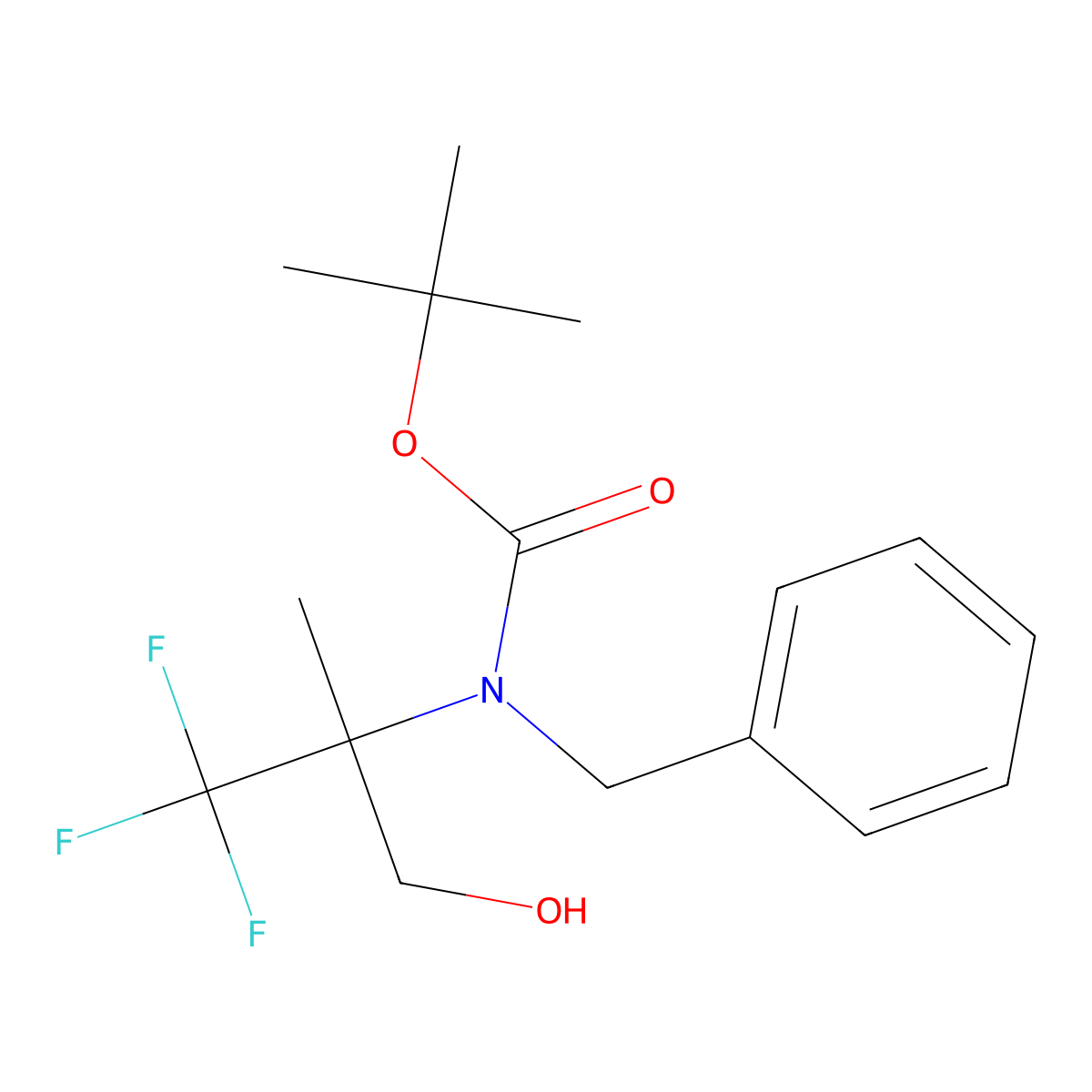 tert-butyl N-benzyl-N-(1,1,1-trifluoro-3-hydroxy-2-methylpropan-2-yl)carbamate molecular structure, CAS 2413904-52-4