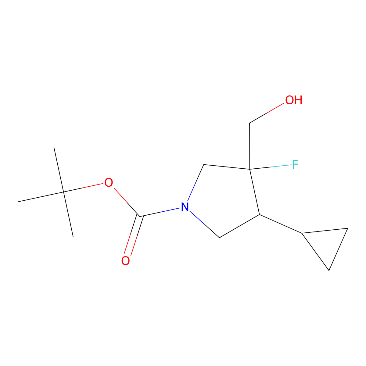 Tert-butyl 4-cyclopropyl-3-fluoro-3-(hydroxymethyl)pyrrolidine-1-carboxylate molecular structure, CAS 2413904-77-3