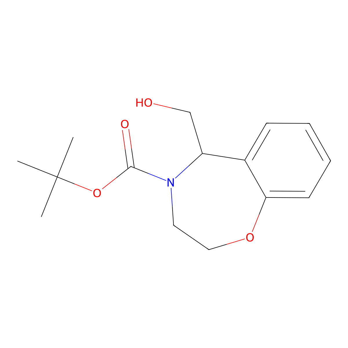 Tert-butyl 5-(hydroxymethyl)-2,3,4,5-tetrahydro-1,4-benzoxazepine-4-carboxylate molecular structure, CAS 2413904-82-0