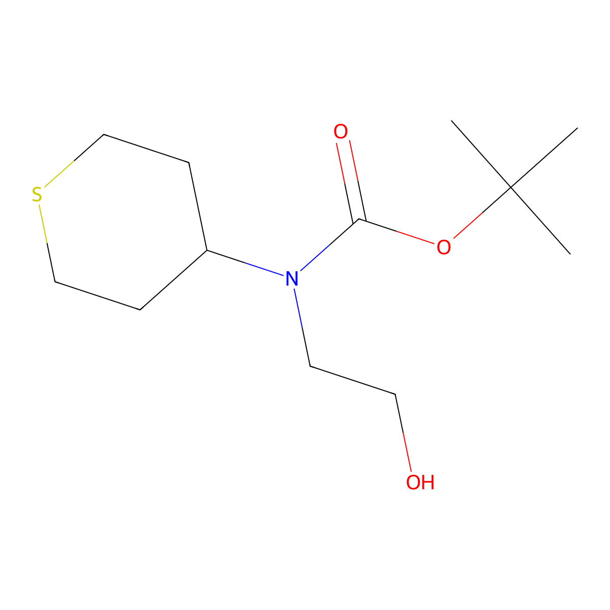 tert-butyl N-(2-hydroxyethyl)-N-(thian-4-yl)carbamate molecular structure, CAS 2413904-97-7