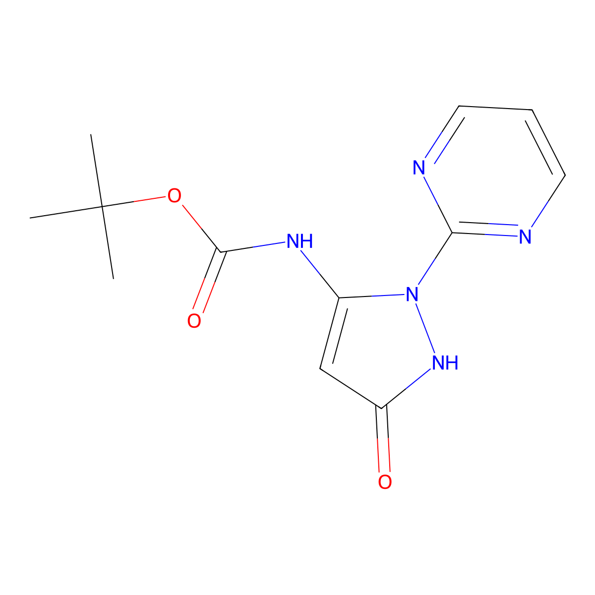 tert-butyl N-[3-hydroxy-1-(pyrimidin-2-yl)-1H-pyrazol-5-yl]carbamate molecular structure, CAS 2413905-07-2