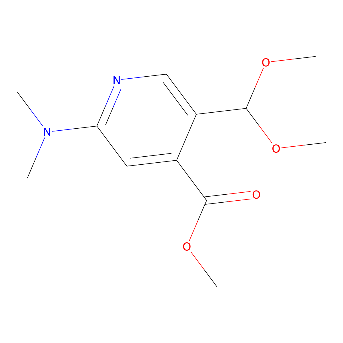 Methyl 5-(dimethoxymethyl)-2-(dimethylamino)pyridine-4-carboxylate molecular structure, CAS 2413905-09-4