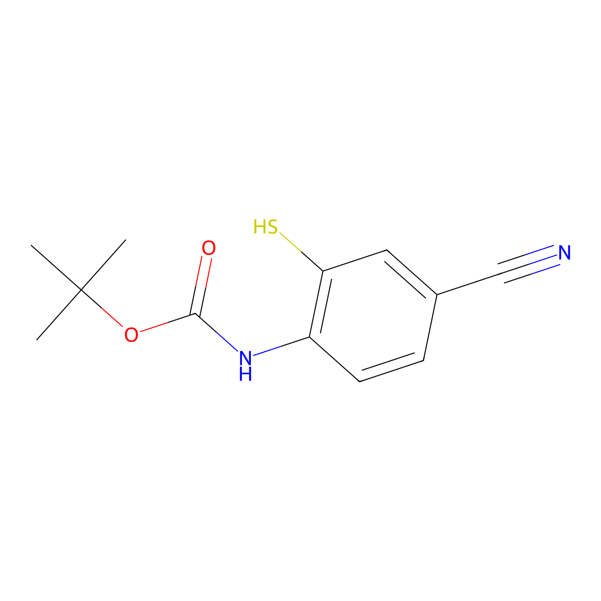 tert-butyl N-(4-cyano-2-sulfanylphenyl)carbamate molecular structure, CAS 2413905-21-0