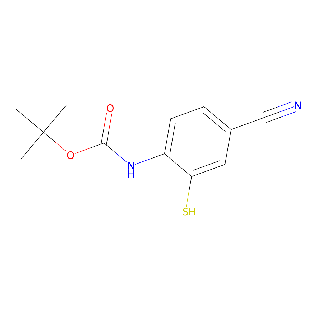 tert-butyl N-(4-cyano-2-sulfanylphenyl)carbamate molecular structure, CAS 2413905-21-0