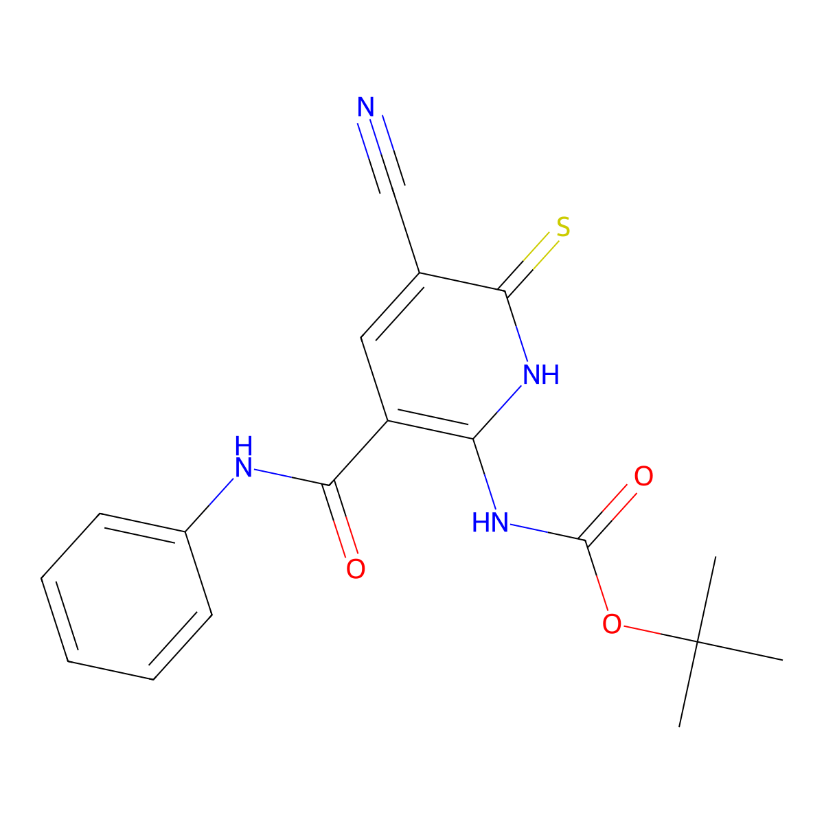 tert-butyl N-[5-cyano-3-(phenylcarbamoyl)-6-sulfanylpyridin-2-yl]carbamate molecular structure, CAS 2413905-23-2