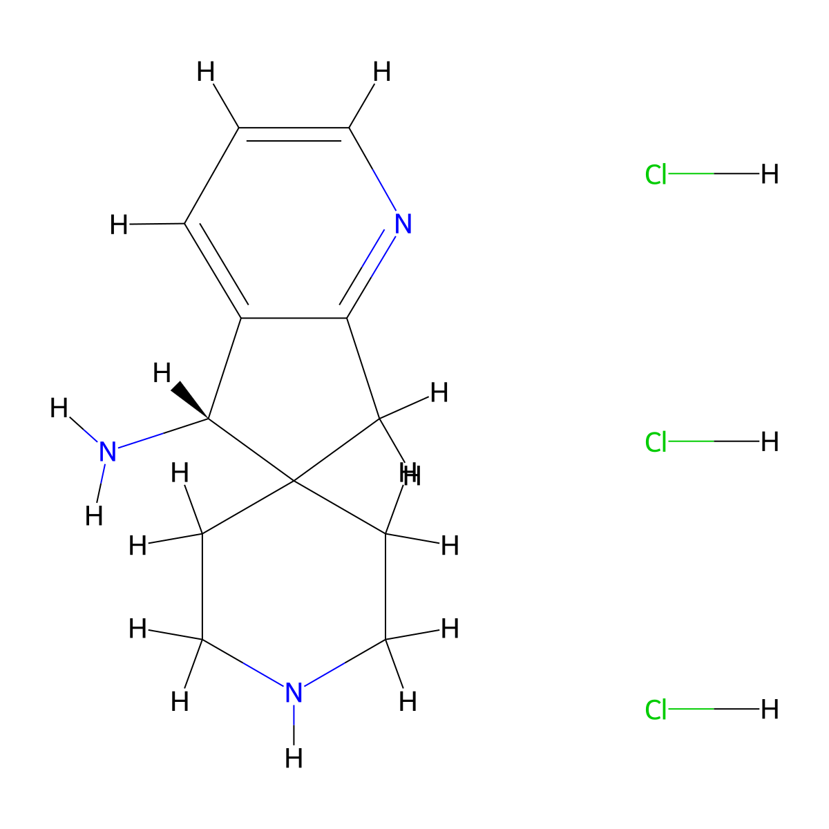 (5S)-spiro[5,7-dihydrocyclopenta[b]pyridine-6,4'-piperidine]-5-amine;trihydrochloride molecular structure, CAS 2413983-72-7